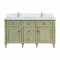 James Martin Vanities 60'' Double Vanity, Whitewashed Oak w/ Single Hole 3 CM White Zeus Quartz Top & Backsplash 424-V60D-WWO-1WZ